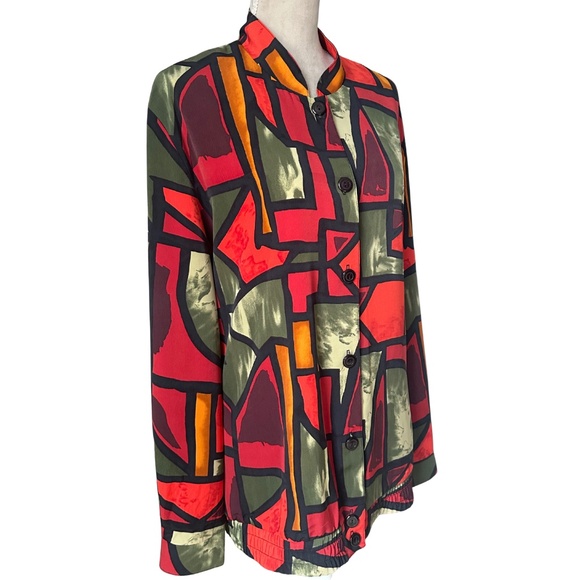 Vintage Retro 80s Caron Components Geometric Print Blouse Sz 18 Made in USA - Picture 4 of 10